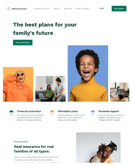 insurance company landing page websites
